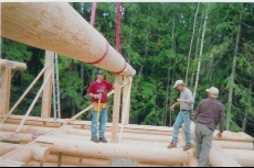 Mike placing Log Purlin